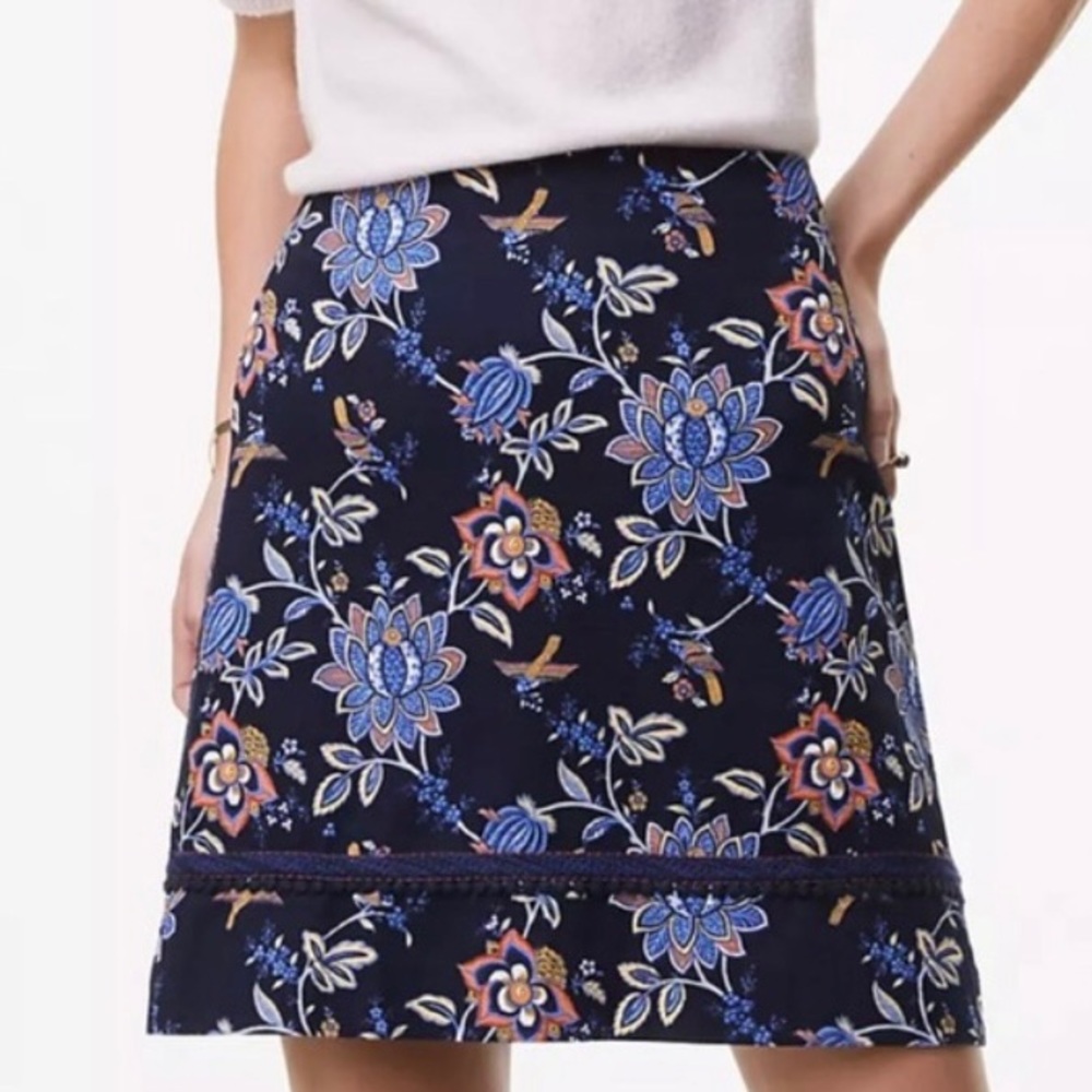 LOFT Mini Skirt Floral Birds Knit